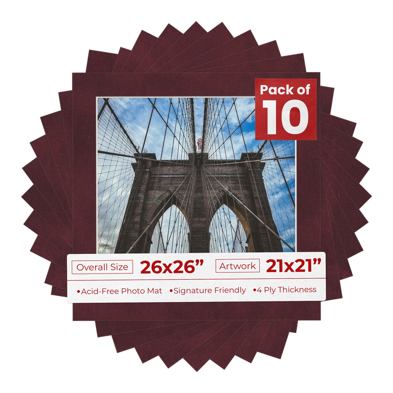 Dark Red Suede Mat Board for 26x26 Frames - Fits 21x21 Photos